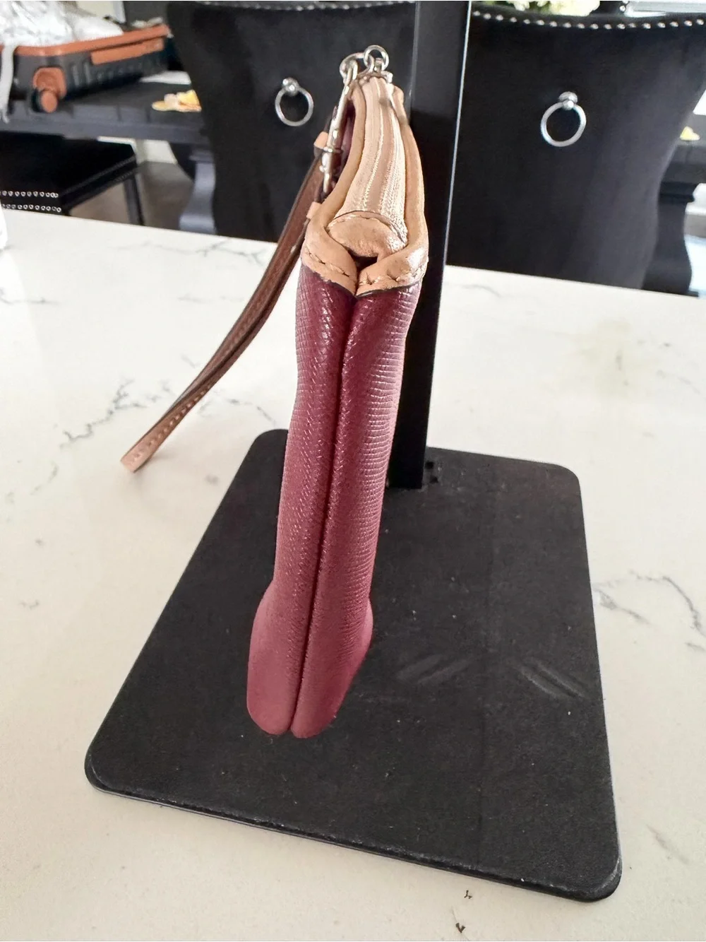 Coach Wristlet in Maroon with Tan Trim